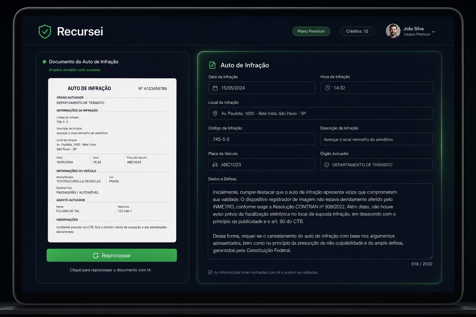 Demonstração da interface do Recursei